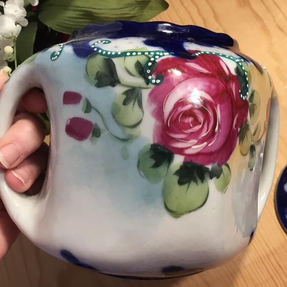 Antique Pre-Nippon 1800's Royal Nippon Hand-Painted Floral Cobalt Biscuit Jar - Picture 5 of 10
